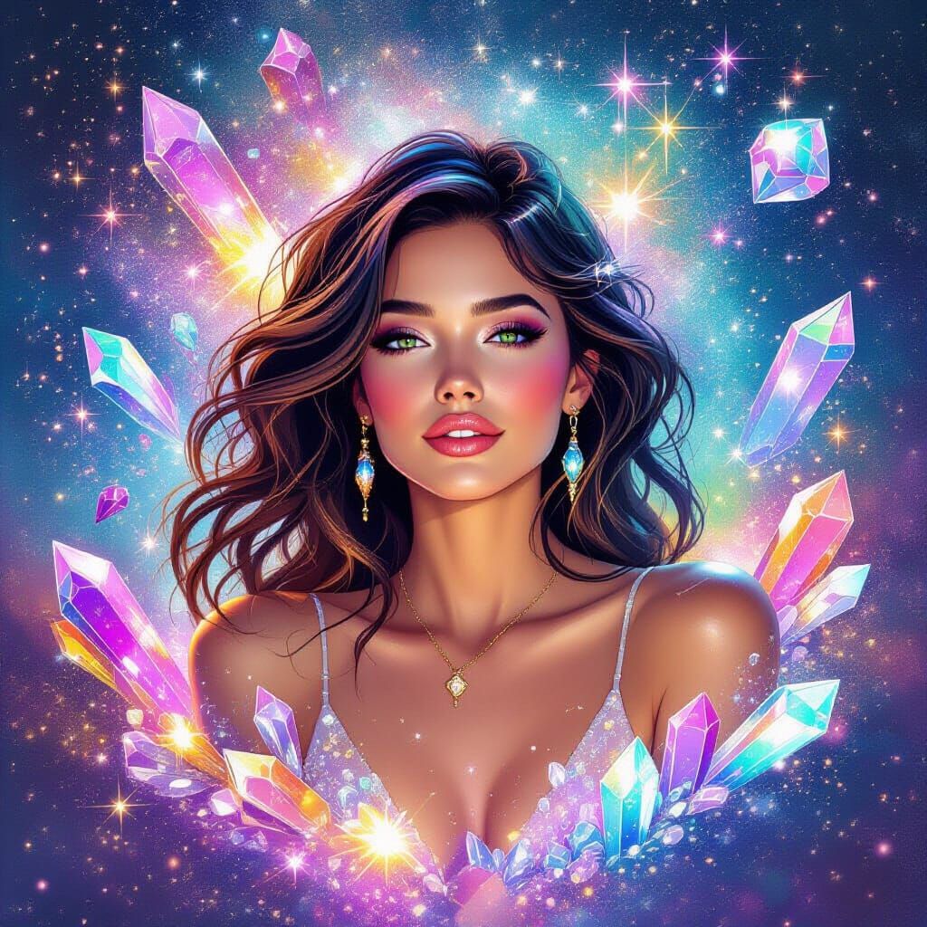Gem Galaxy Woman in Ethereal Digital Art Style