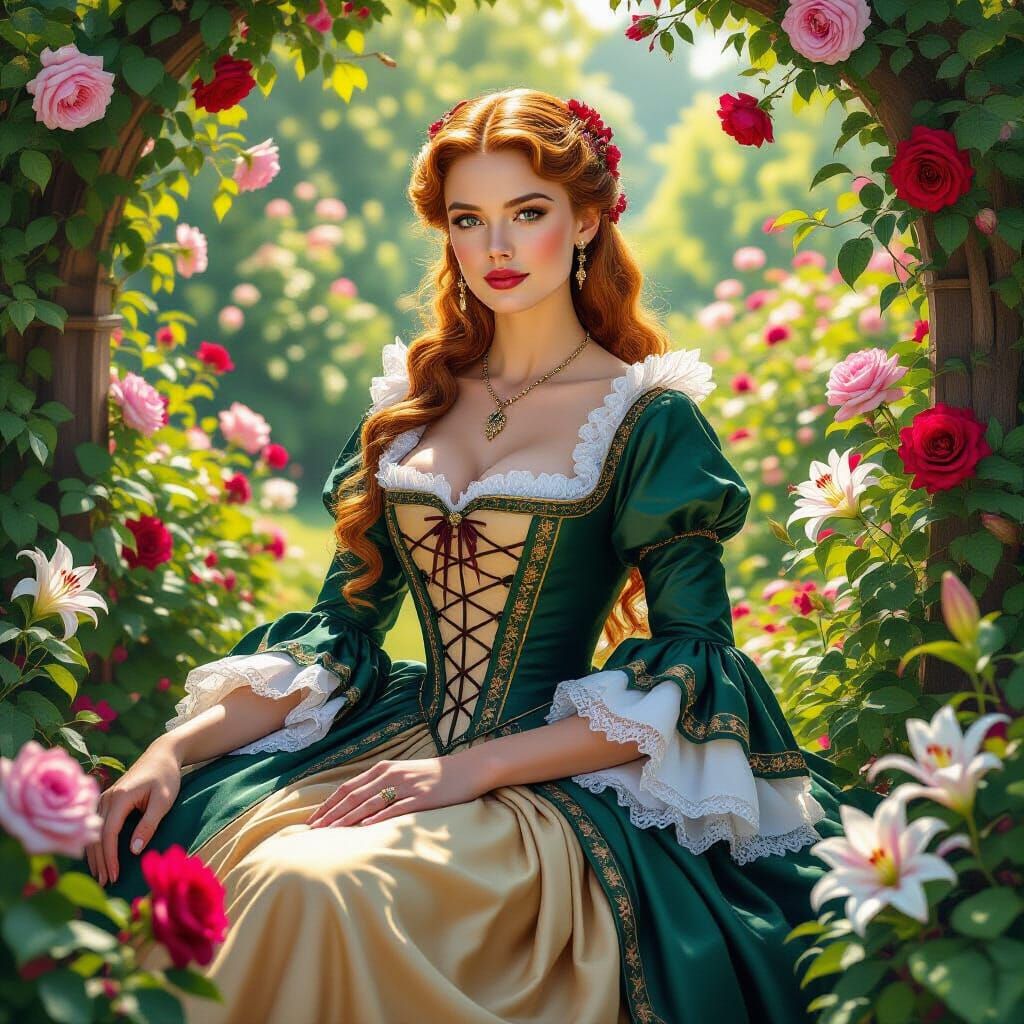 Margaery Tyrell in Renaissance Garden, Photorealistic Digita...