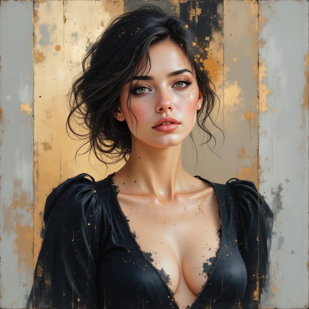 Abstract Portrait in Gold with Oil Painting Effects