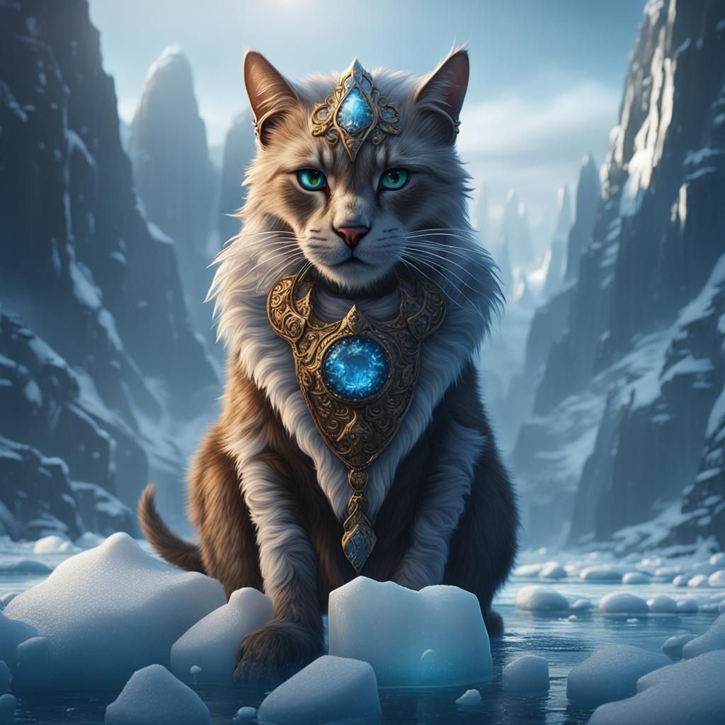 Icy Feline King: Detailed Fantasy Art