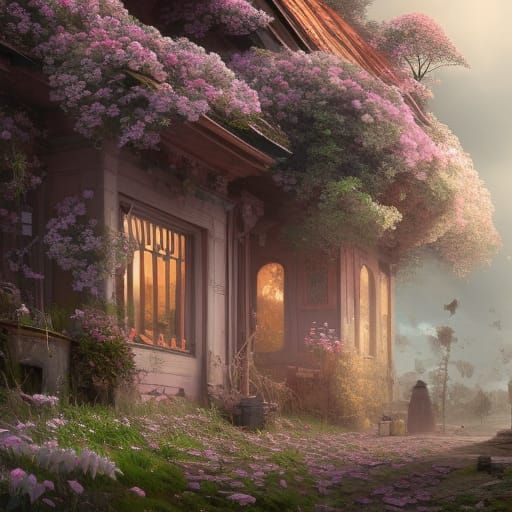 Rose-Covered Cottage in Hyperdetailed Realistic Style