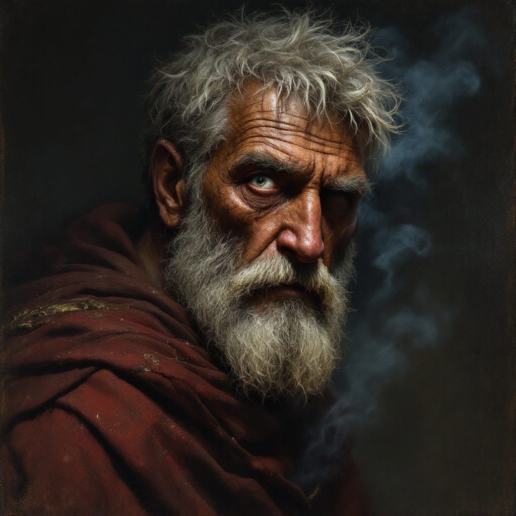 Roman Soldier in Smoky Nighttime Ambiance