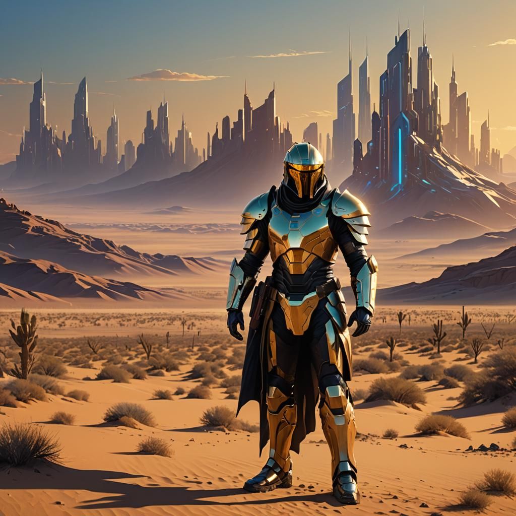 Saladin Ayyubi in Futuristic Desert Landscape