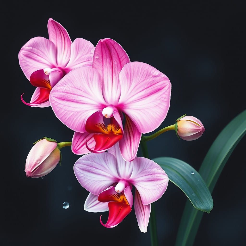 Vibrant Pink Orchid Masterpiece in Watercolor Style