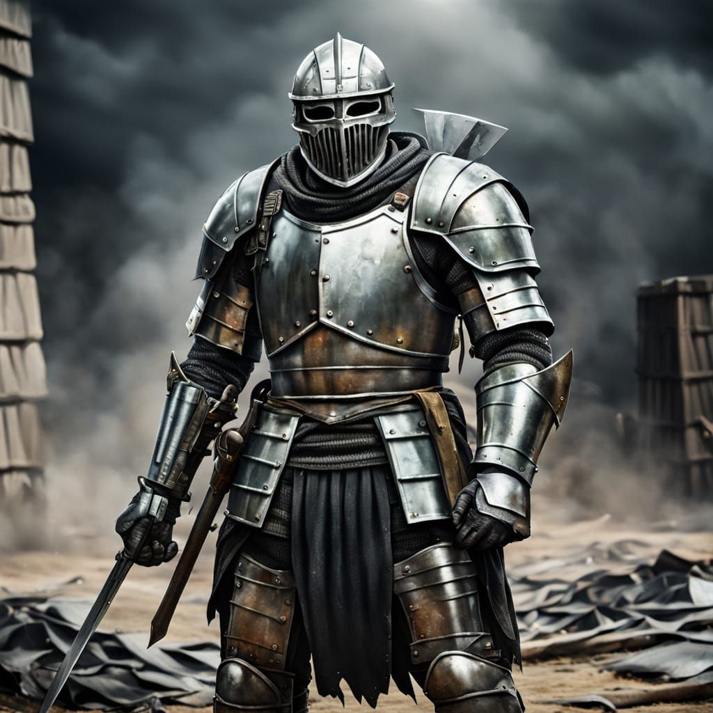 Anguished Knight in Steel Armor: Battle-Worn