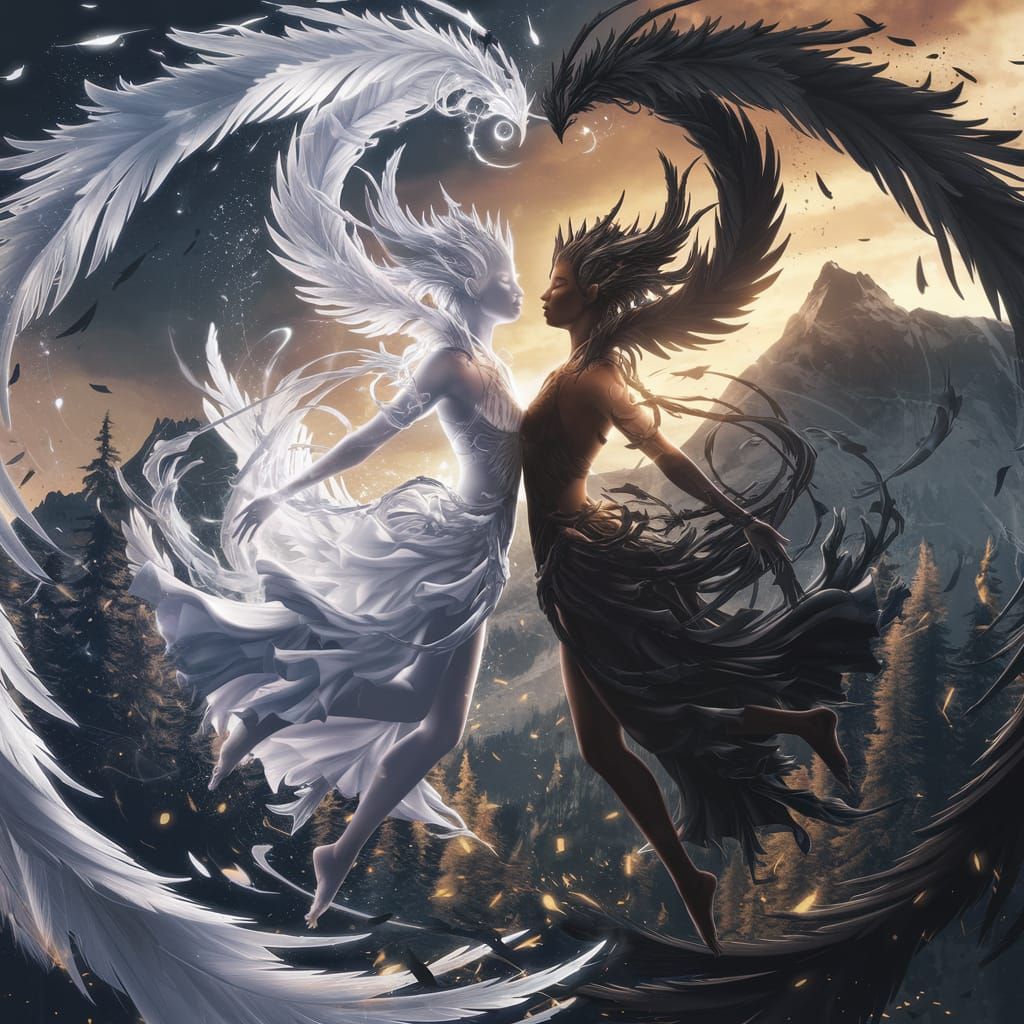Celestial Women Merge in Fantasy Game Art