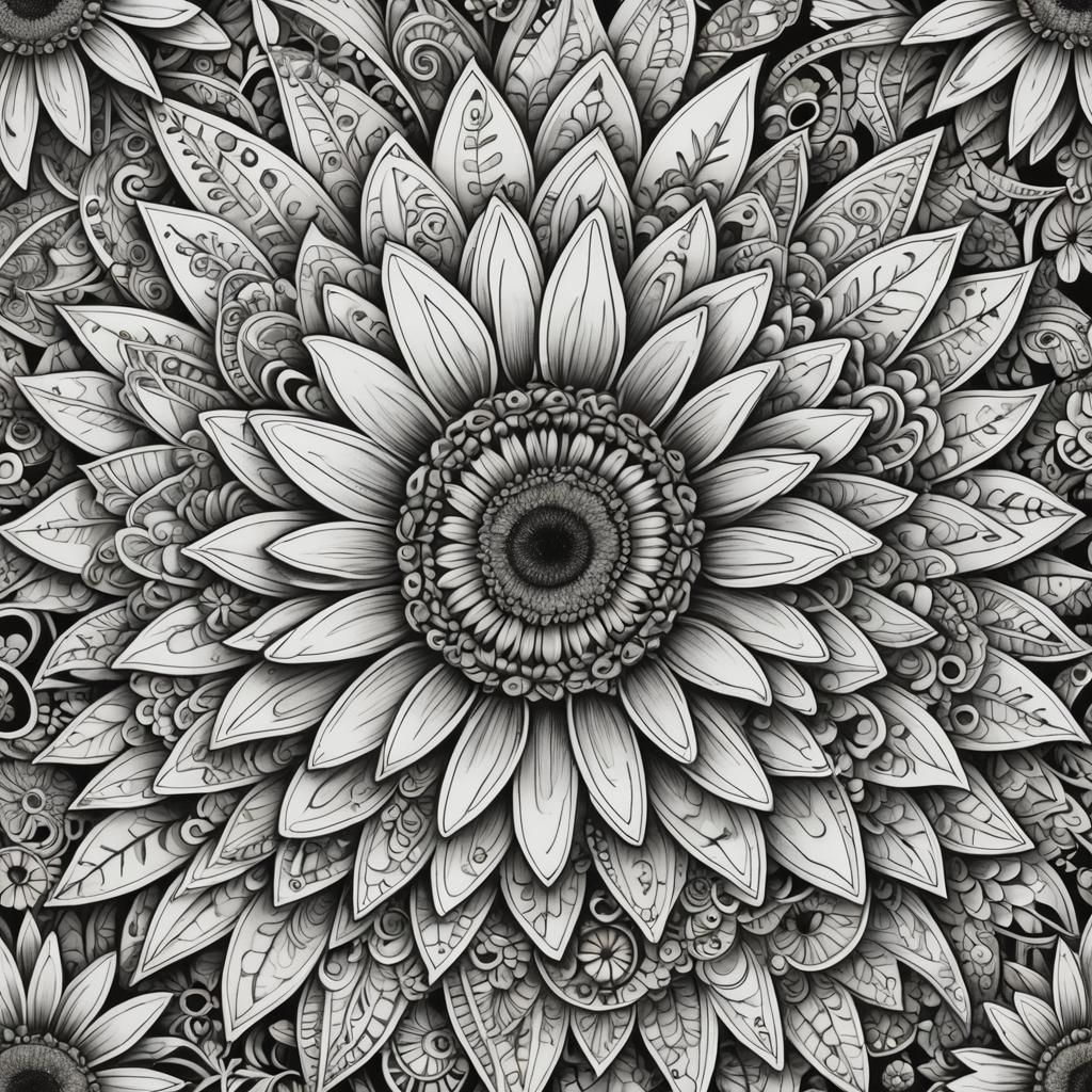 Daisy Doodle: Elaborate Coloring Page in Black and White