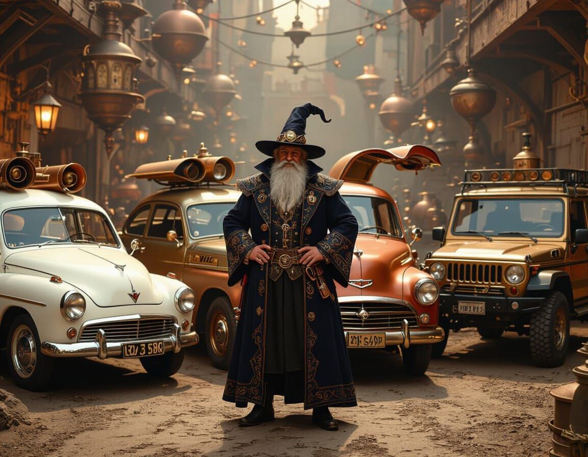 Whimsical Warlock and Steampunk Vehicles, Syd Mead Style