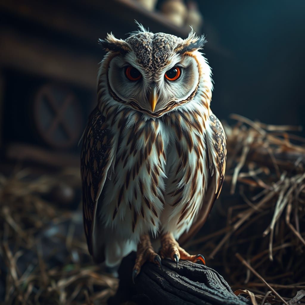 Hyperrealistic Barn Owl in Atmospheric Lighting