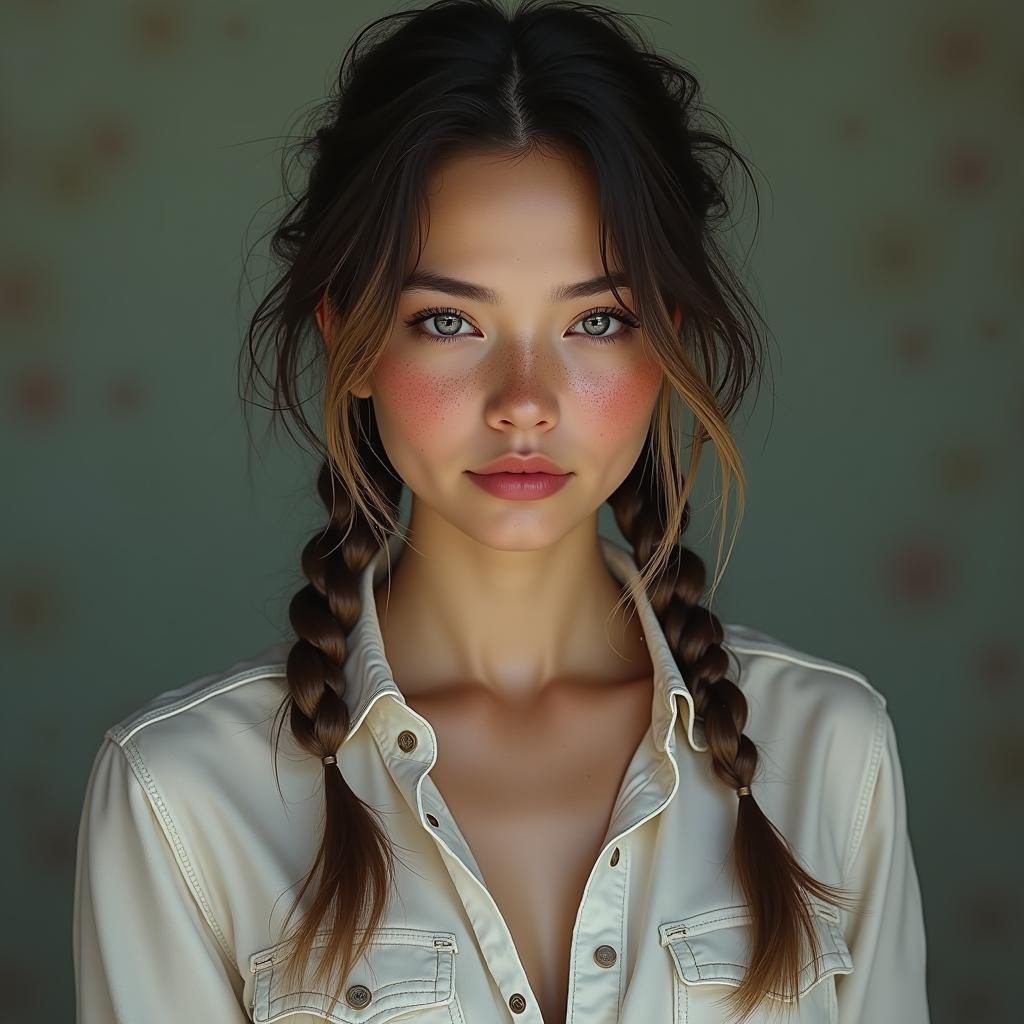 Girl with Braids in Dreamlike Matte Painting Style