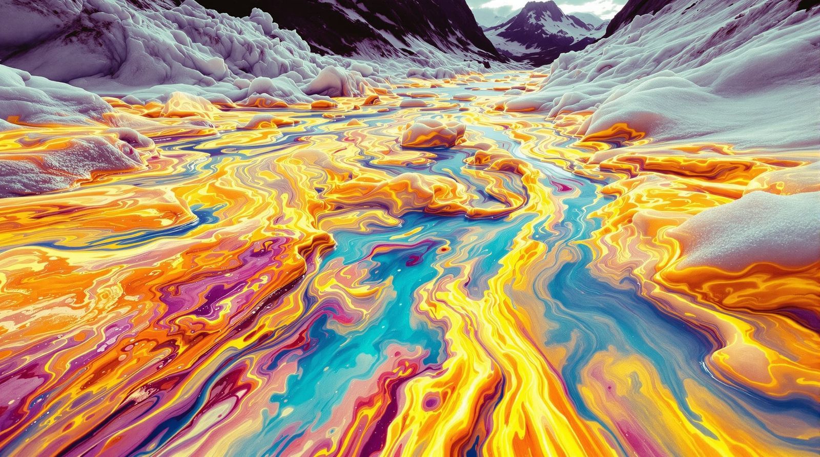 Surreal Glacier River in Psychedelic Colors
