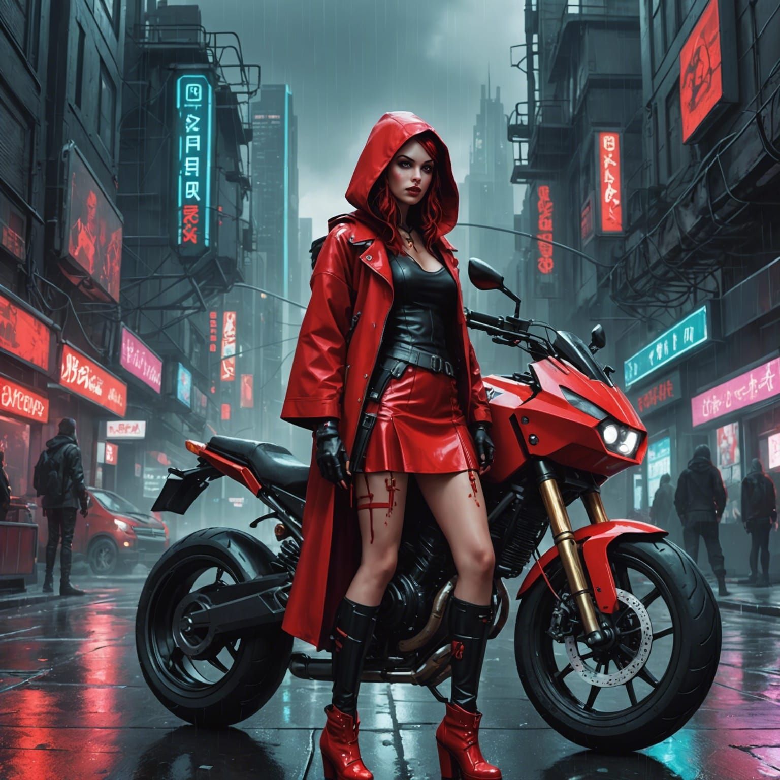 Cyberpunk Red Riding Hood Motorcycle Slayer