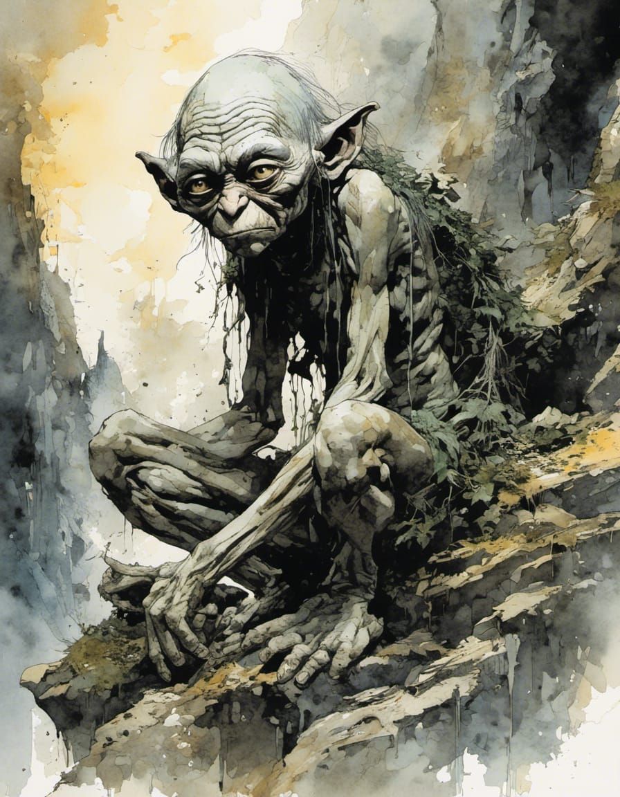 Gollum Portrait in Watercolor Style