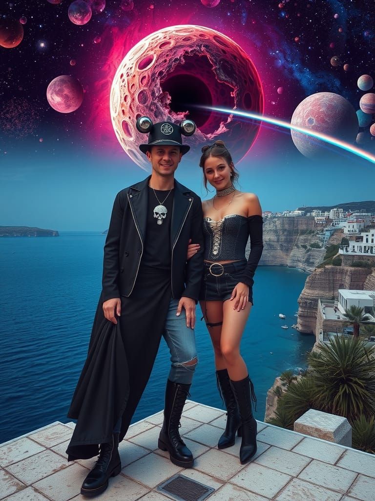 Steampunk Goth Couple on Aegean Coast