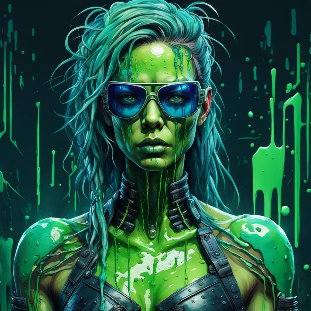 Cyberpunk Slime Girl with Muscular Physique