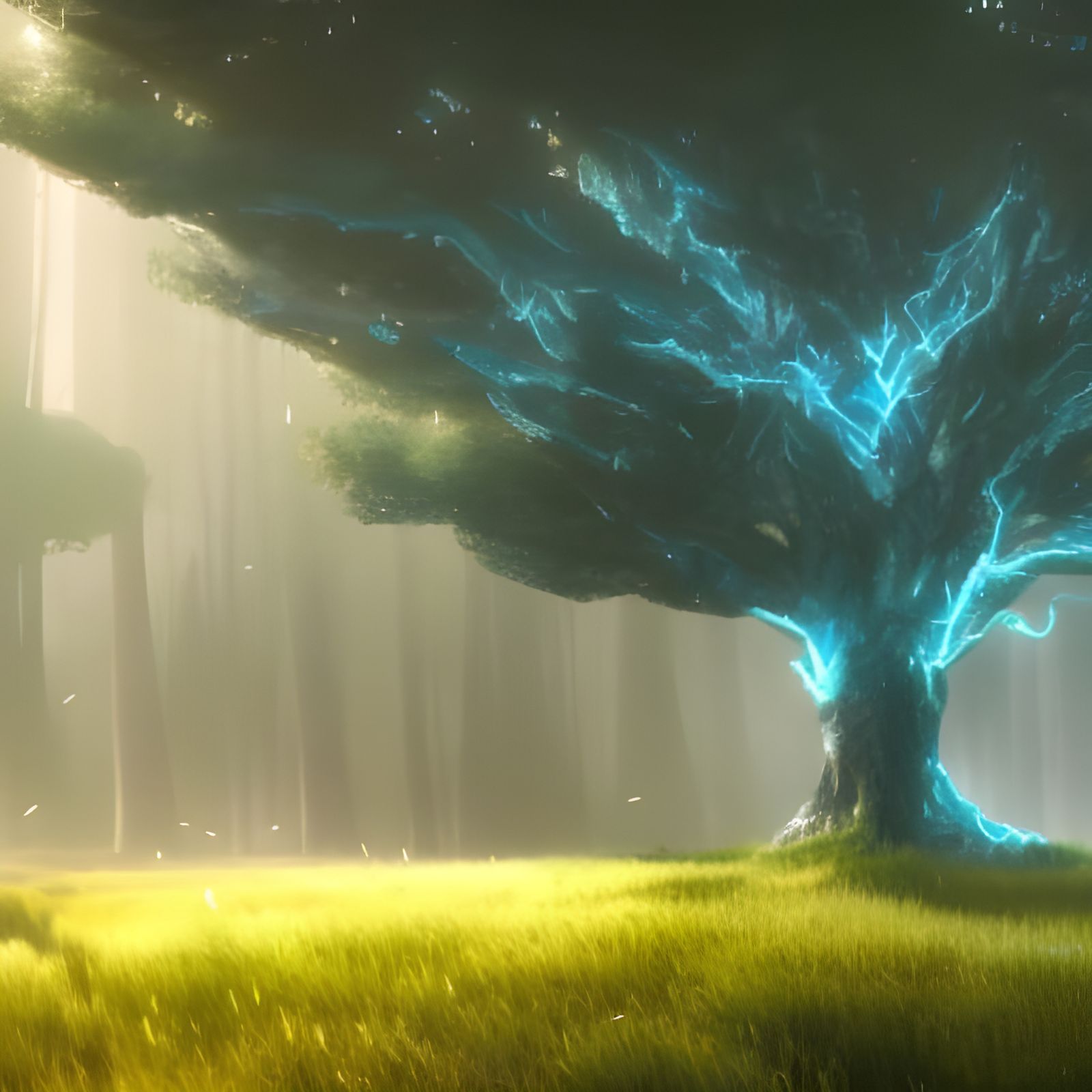 Blue Tree Electrified: Dynamic Concept Art