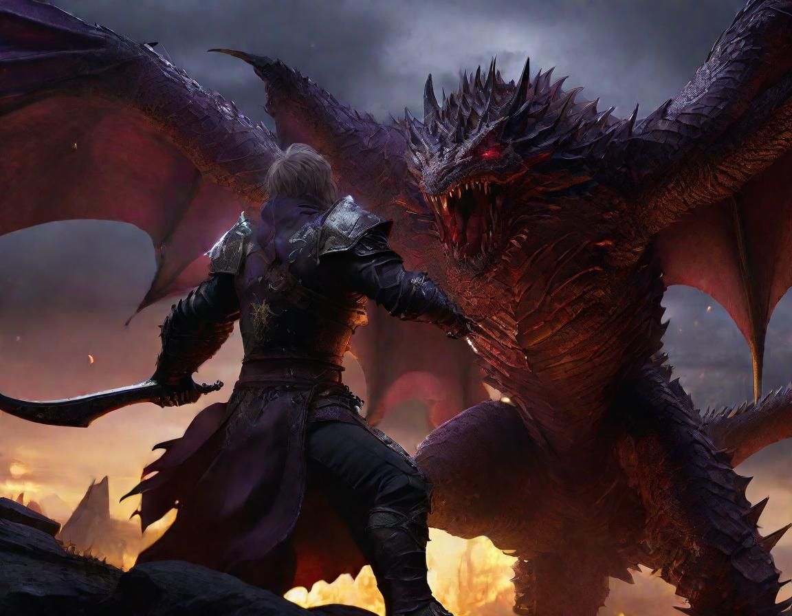 Vampire Knight's Victory Over Dragon in Dark Fantasy Style