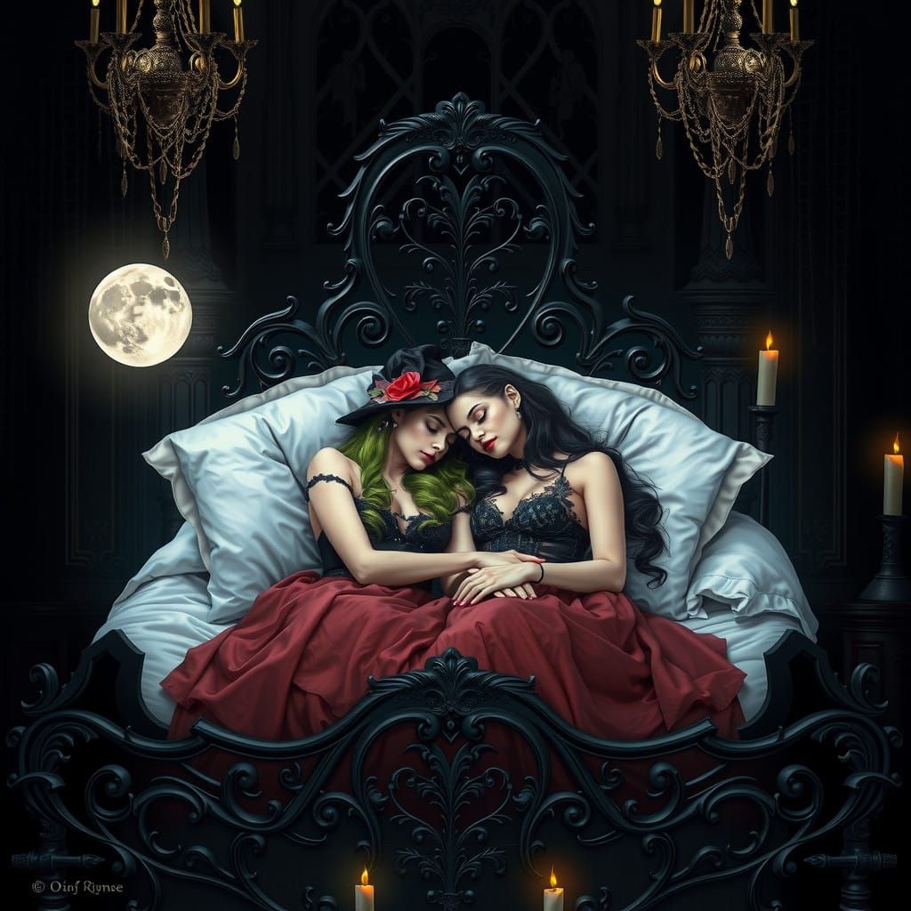 Gothic Goddesses Slumber in Enchanted Moonlit Chamber