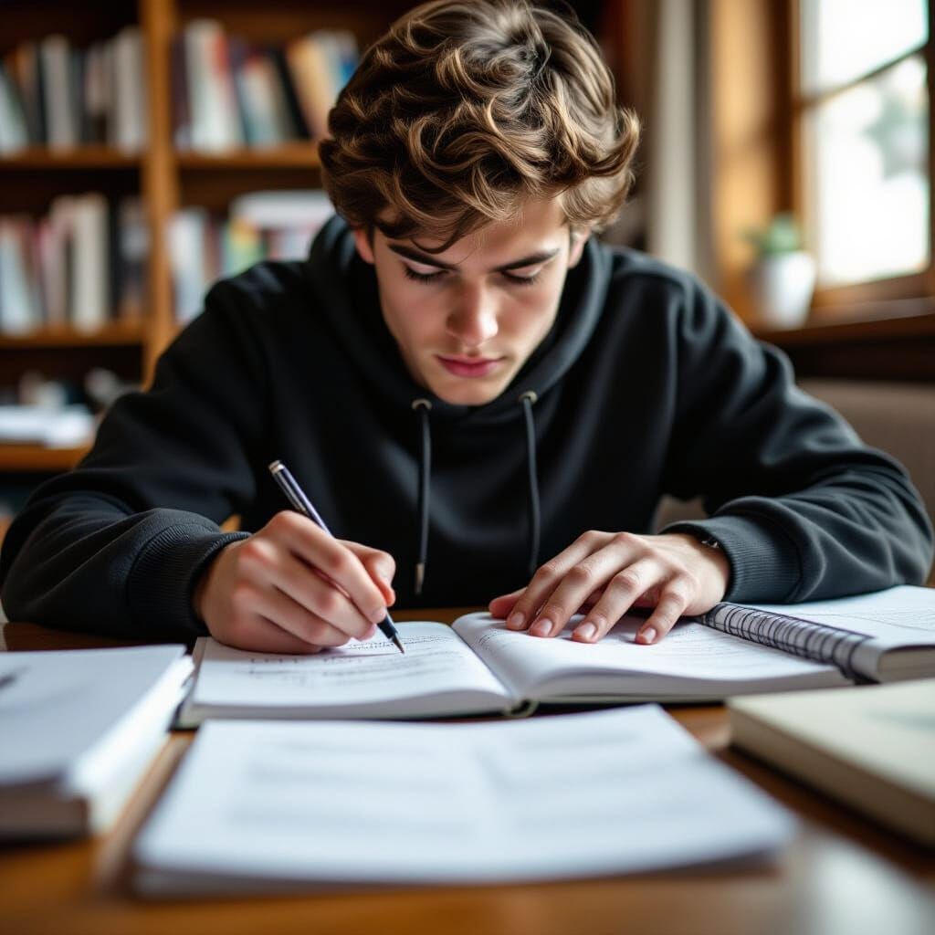 Student's Hands Organizing Study Materials in Photojournalis...