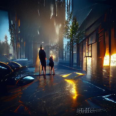 Neon Noir: Rainy Street Scene in Electric Darkness
