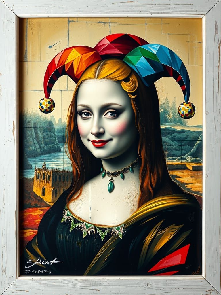 Harley Quinn as Mona Lisa in Cubist Style