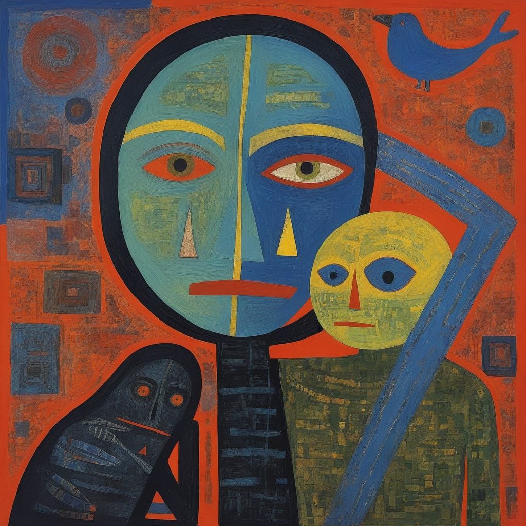 Neoexpressionist Art Brut Masterpiece of an Angry American W...