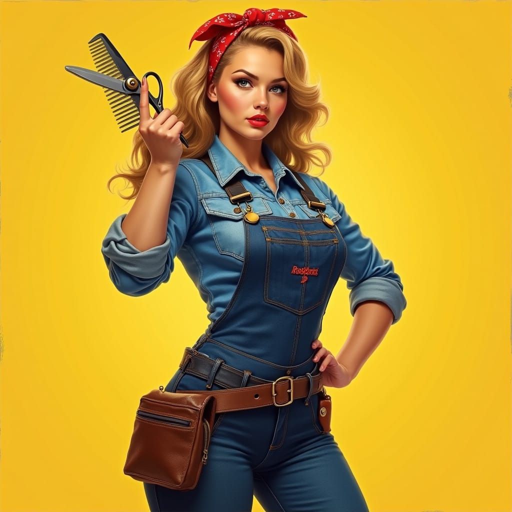 Empowering Female Hairdresser Portrait in Cyberpunk Style