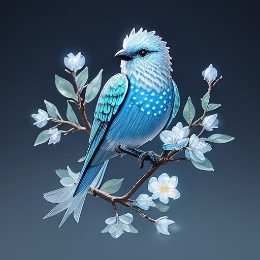 Luminous Blue Glass Bird with Flower Filigree