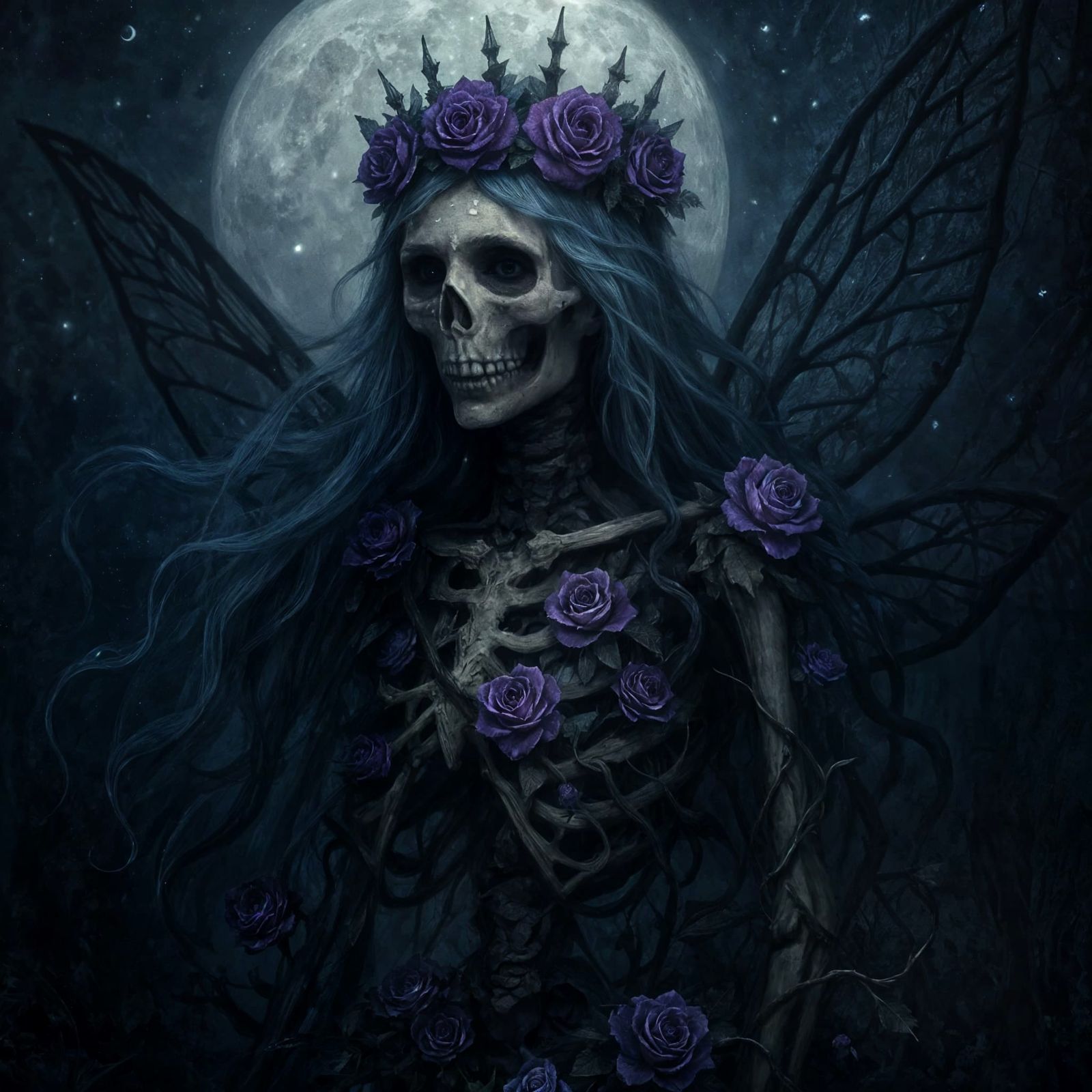 Skeleton Fairy Queen with Roses in Dark Fantasy Style