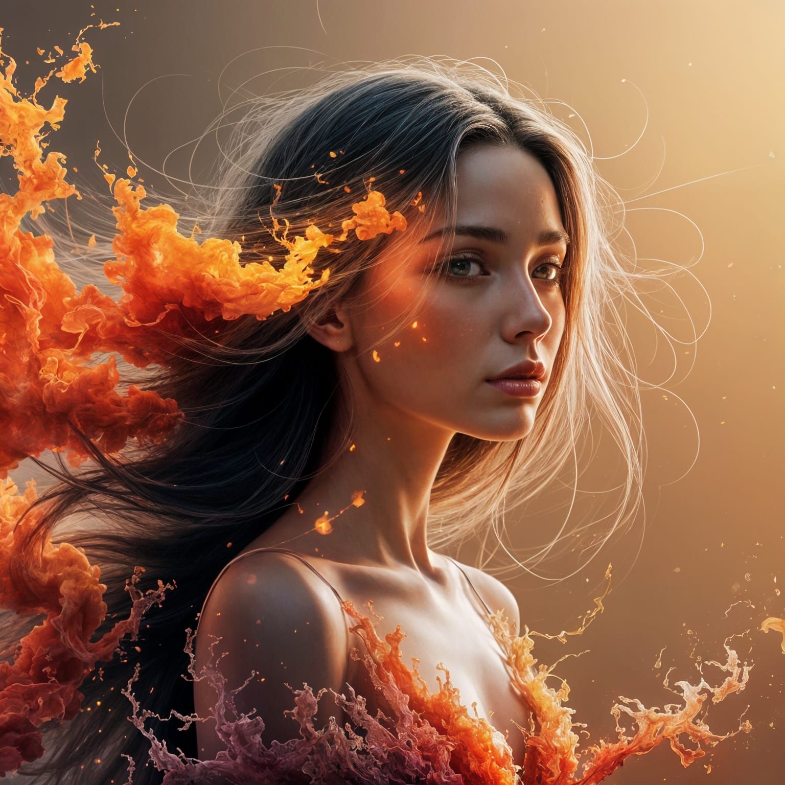 Abstract Woman with Flowing Hair in Digital Art Style
