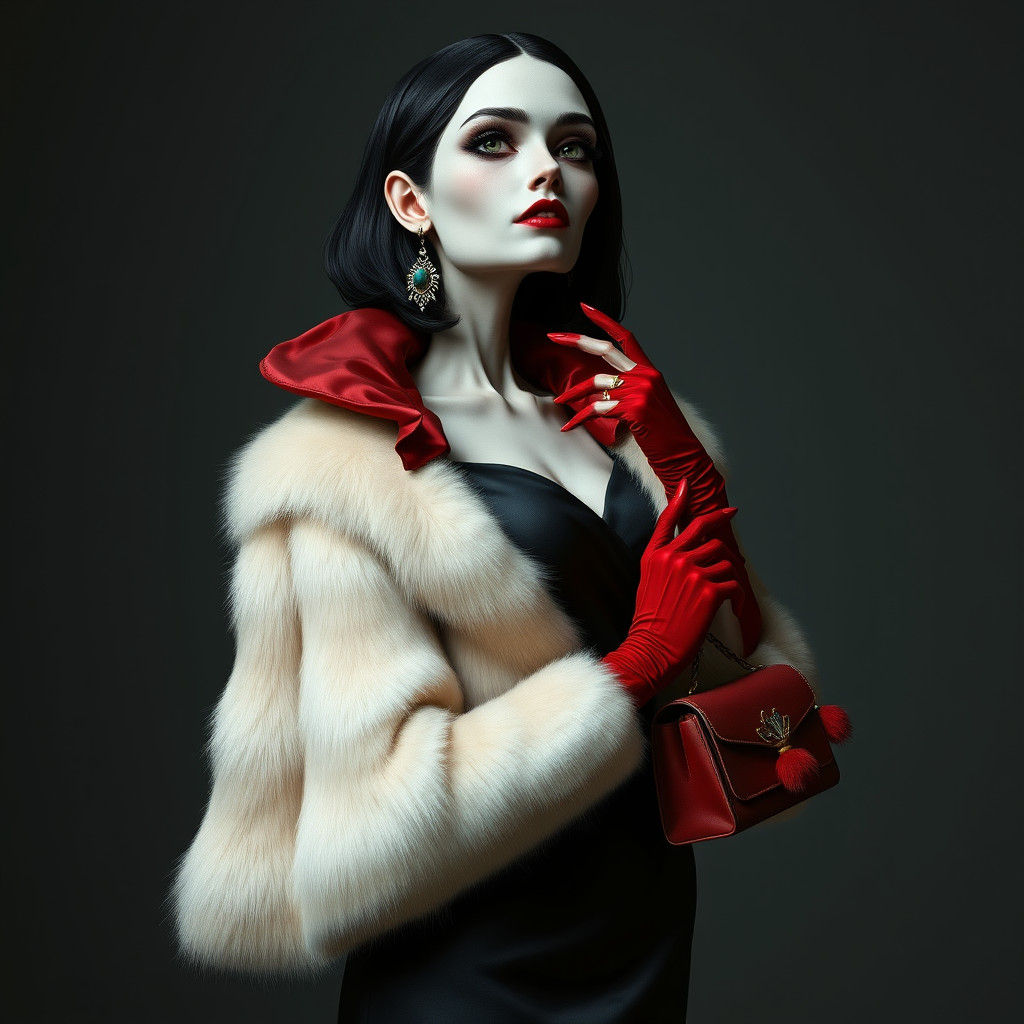 Ethereal Woman in Black Dress: Fantasy Concept Art