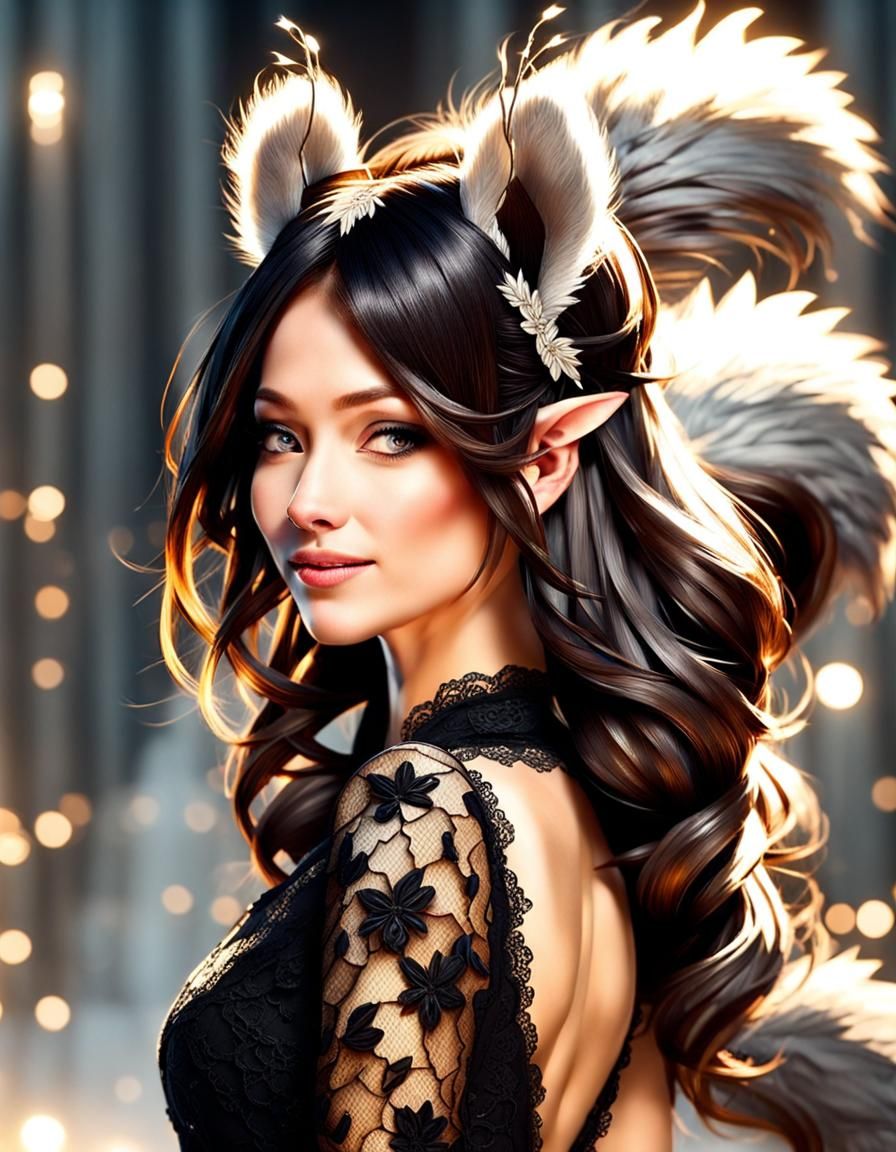 Squirrel Princess in Torn Lace Outfit