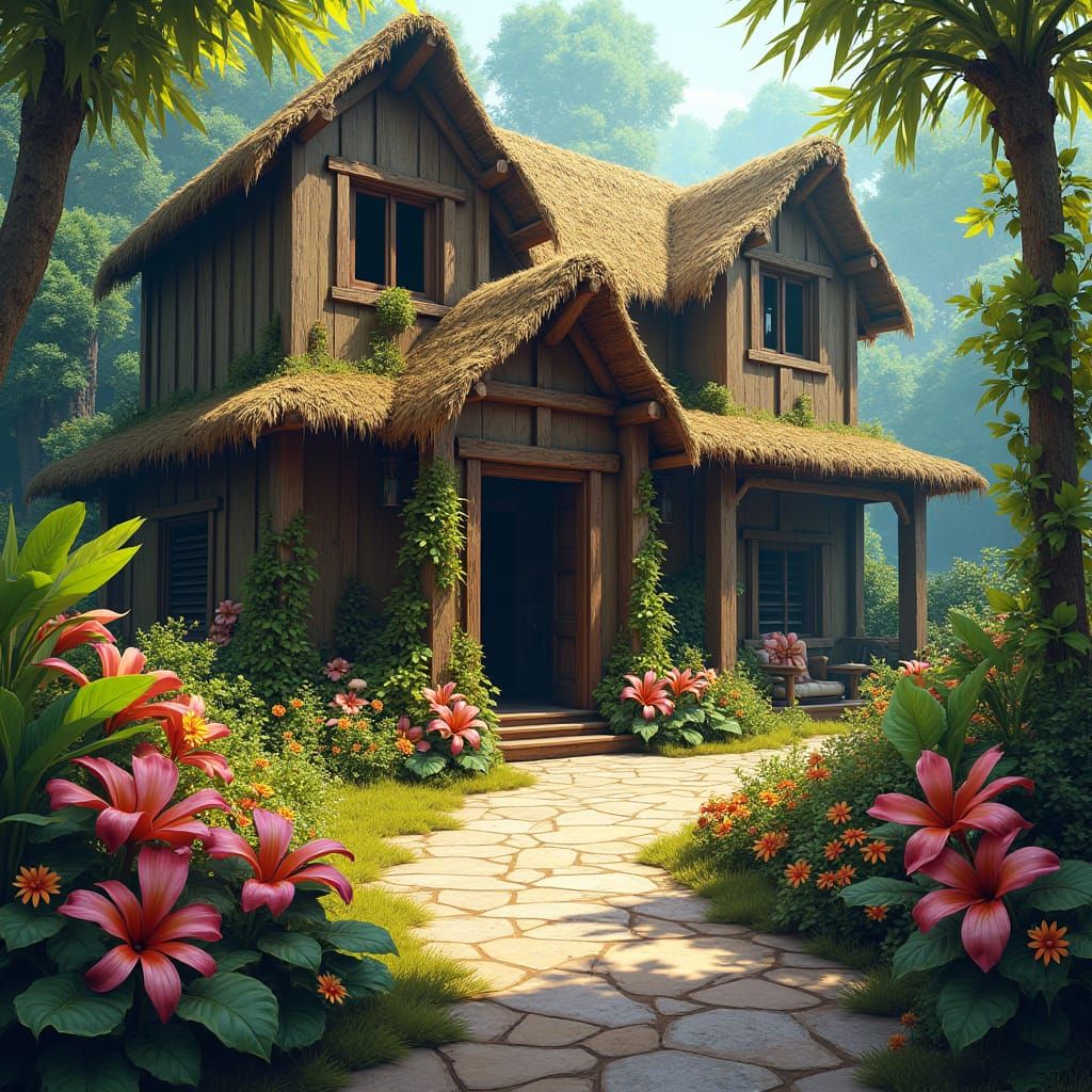 Mystical Dwelling with Whale Skin and Lush Garden