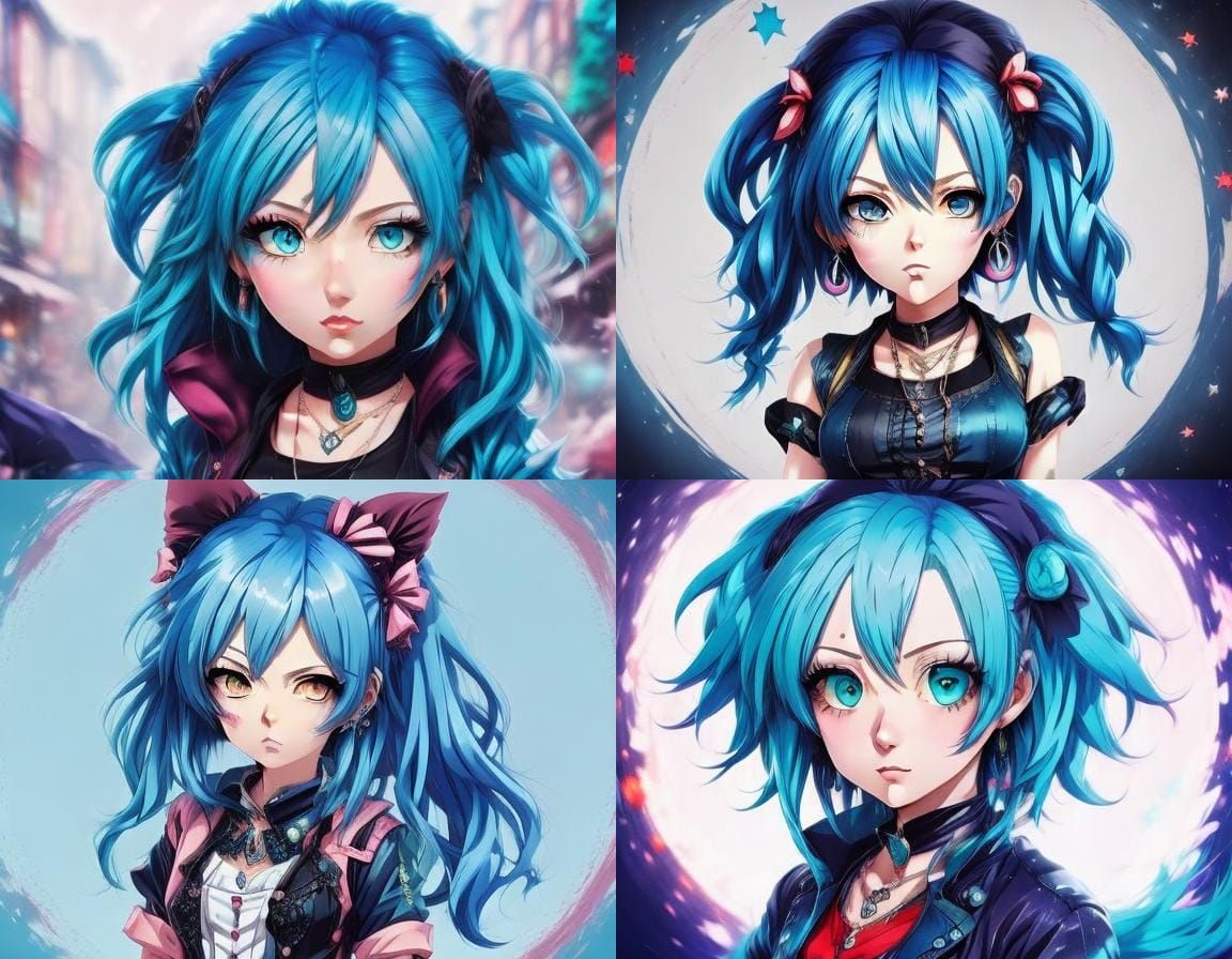 Detailed Chibi Anime Girl with Blue Hair