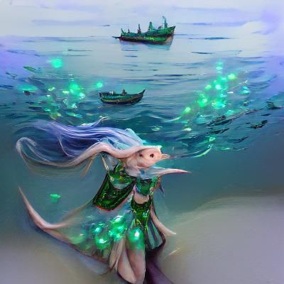 Enchanted Sea Elf in Underwater Grotto