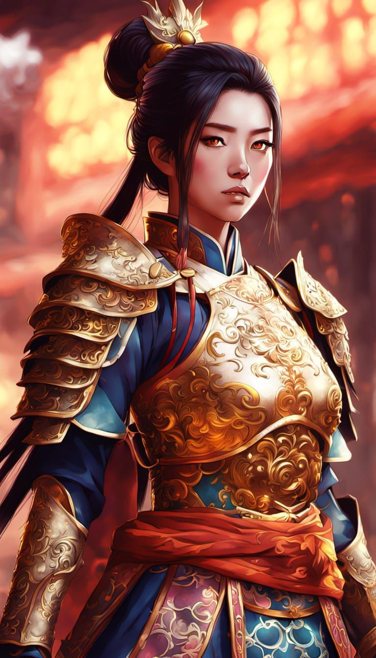 Ancient Chinese Warrior Empress in Vibrant Anime Style