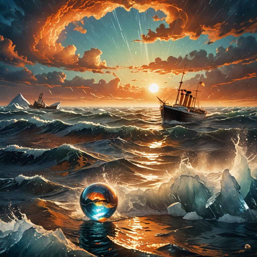 Titanic Storm: Hyperrealistic Ball in Glass Movie Poster