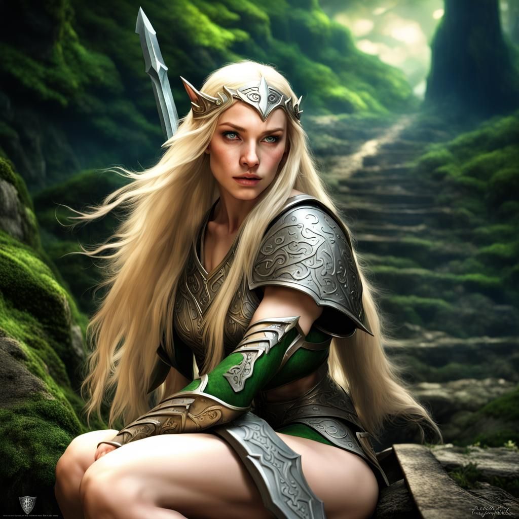 Embarking on Destiny's Path: Sionia, the Elven Warrior of Halidar, Ventures Forth in Search of the Enchanted Golden Amul...