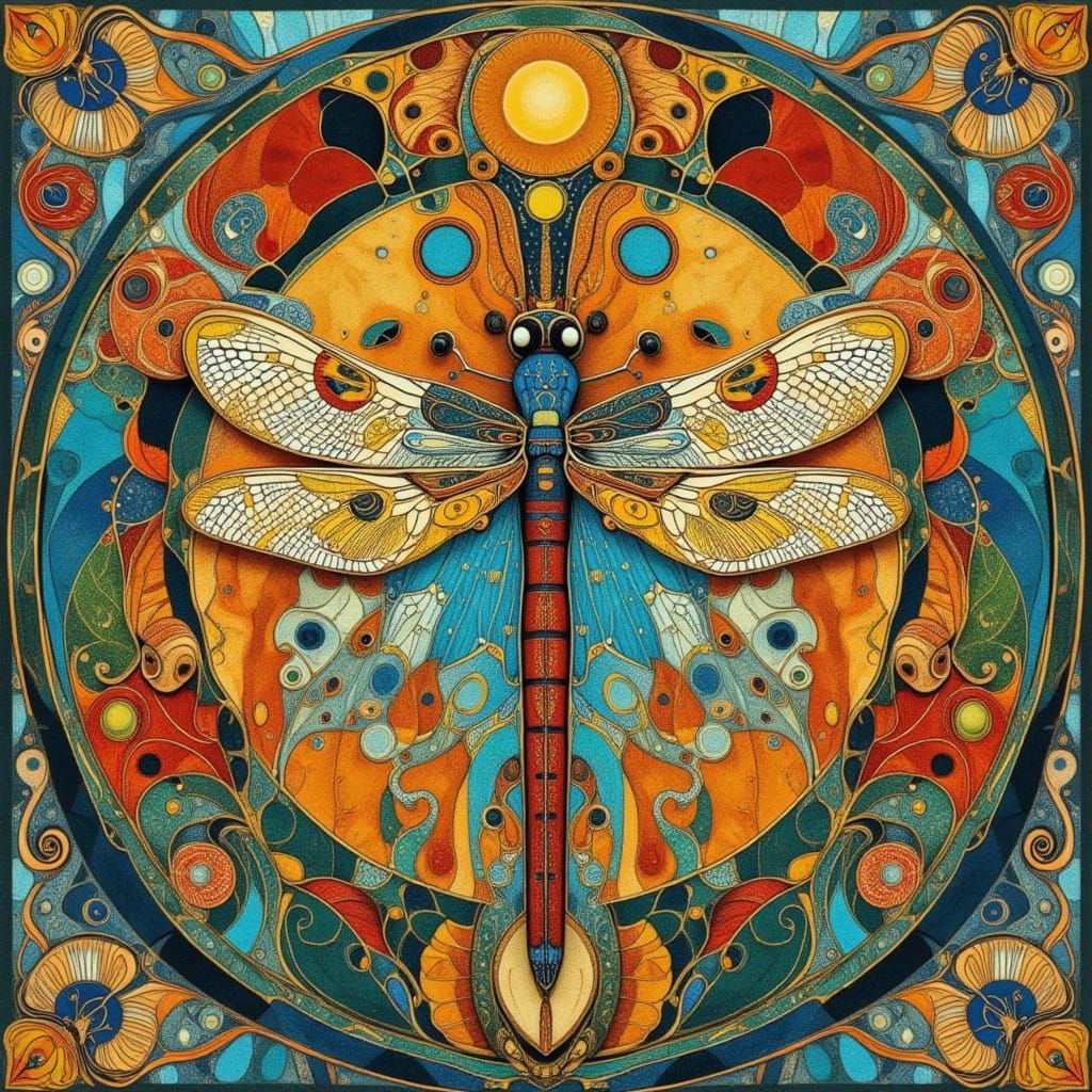 Dragonfly Kaleidoscope in Art Nouveau Style