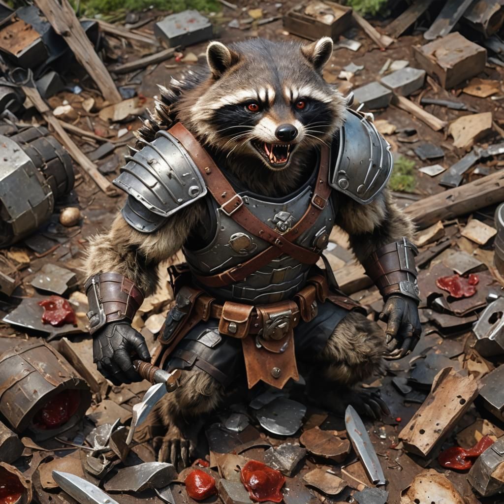 Muscular Raccoon Barbarian in Mixed Media Style