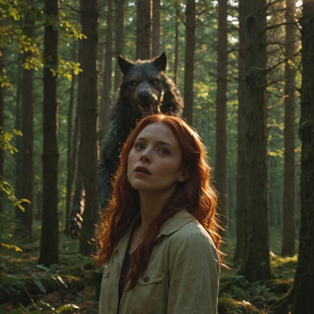 Cinematic Forest Encounter with Werewolf