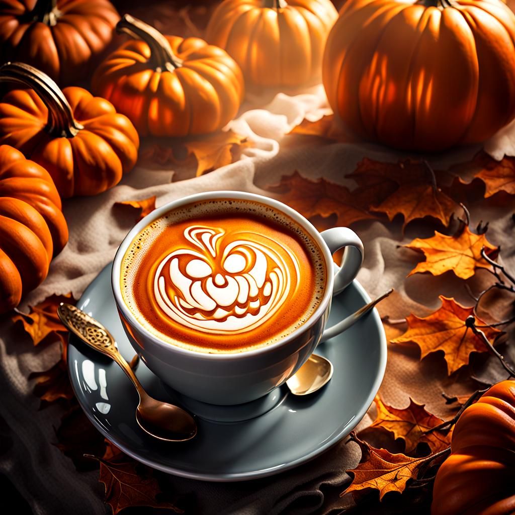 Pumpkin Latte Art in Whimsical Fantasy Style