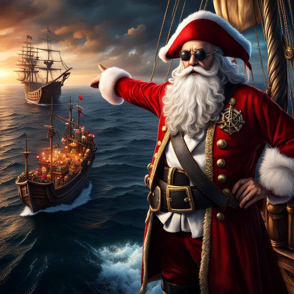 Santa Claus Pirate on a Treasure Ship
