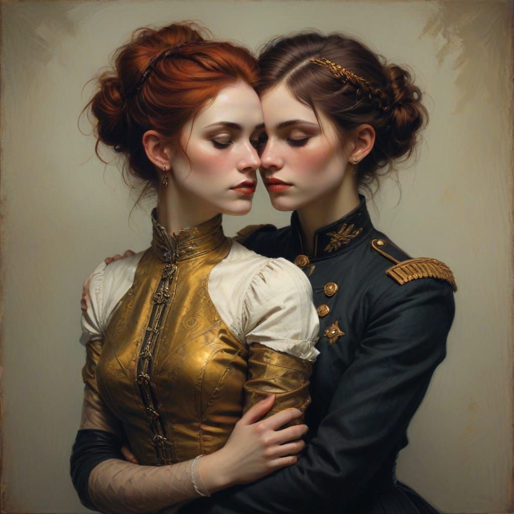 Romantic Edwardian Punk Couple in Loving Embrace