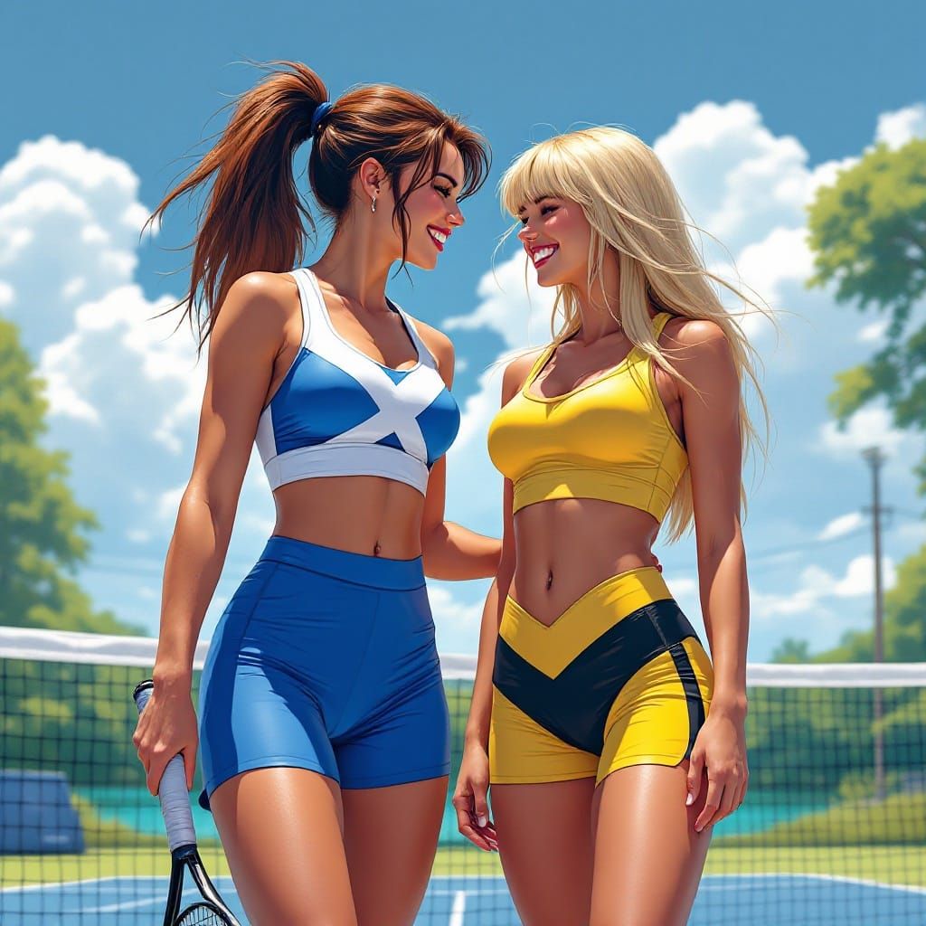 X-Men Heroines on a Tennis Court