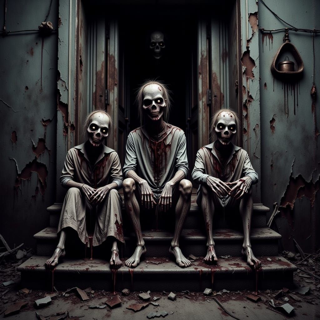 Creepy Puppets in a Haunting Urban Nightmare Scene