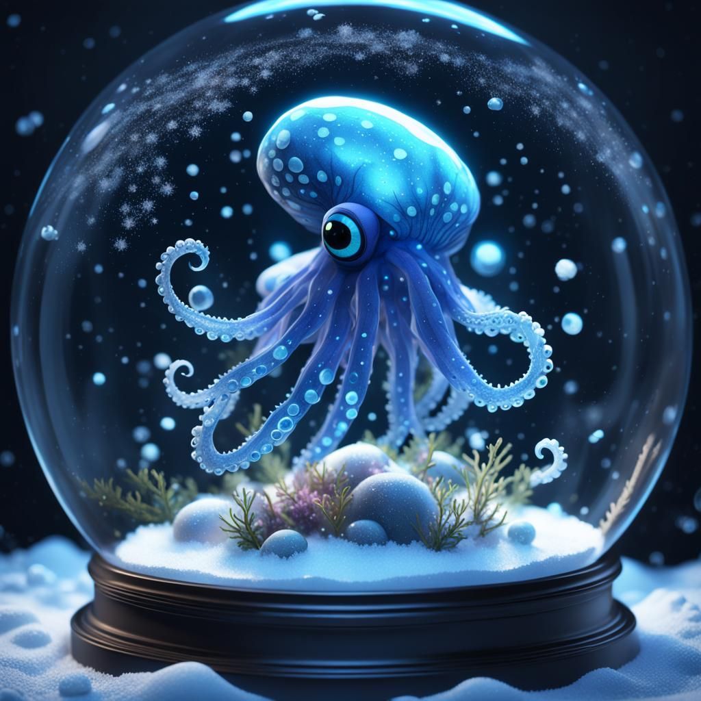 Cephalopod in Snow Globe: 3D Anime Art