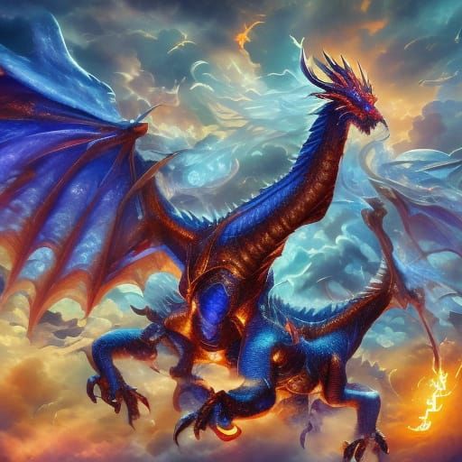 Four-Winged Dragon Roaring in Pastel Fantasy Art