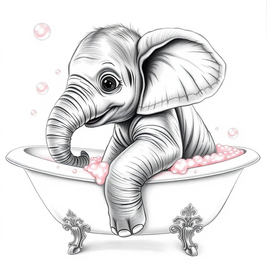 Cute Baby Elephant in Monochrome Masterpiece