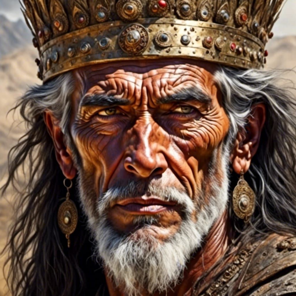 Hyperrealistic Warrior Portrait with Piercing Gaze
